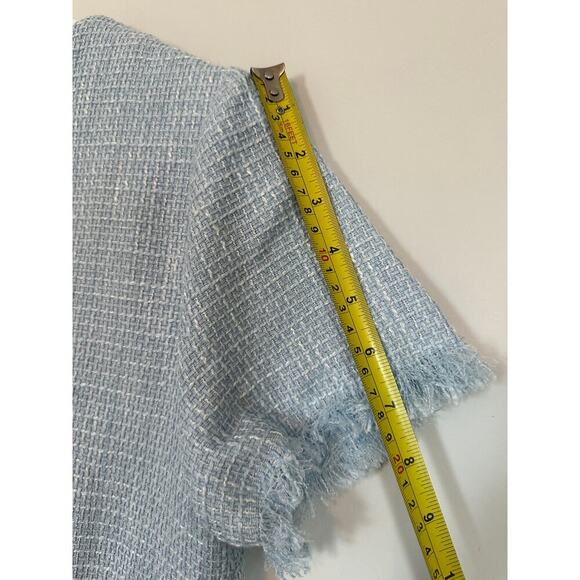 Medium Light Powder Blue Unique Tweed Mini Shift Office Siren Dress Classic Work - Picture 9 of 13